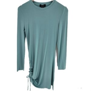 Lea & Viola Sage Long Sleeve T-Shirt Dress w/ One Ruched Side Womens Size Medium